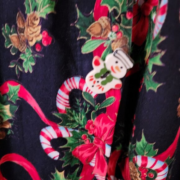 DOGWOOD LANE Holly Candy Cane Christmas Jumper Dress Pockets Ceramic Buttons M - Picture 5 of 12